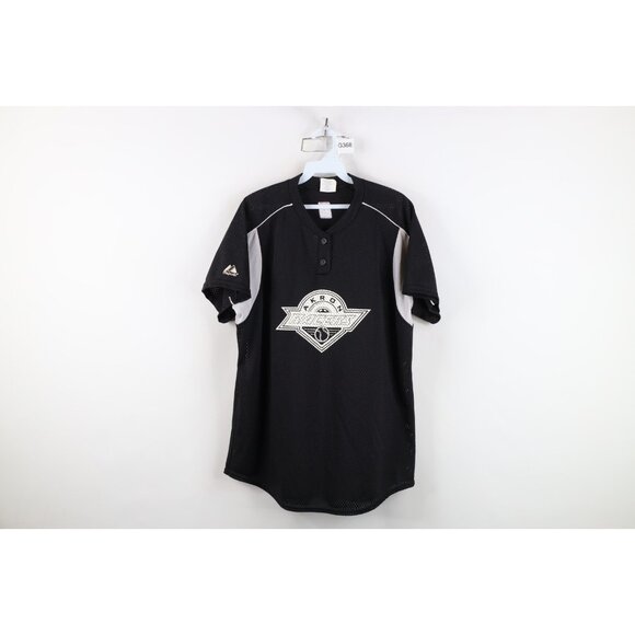 Vtg Majestic Womens Large Game Worn Akron Racers NPF Softball Jersey Black USA - Picture 1 of 14
